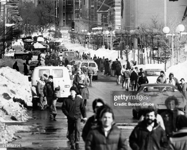 People walk down Boylston Street in Back Bay on Feb. 11 following the Blizzard of 78.