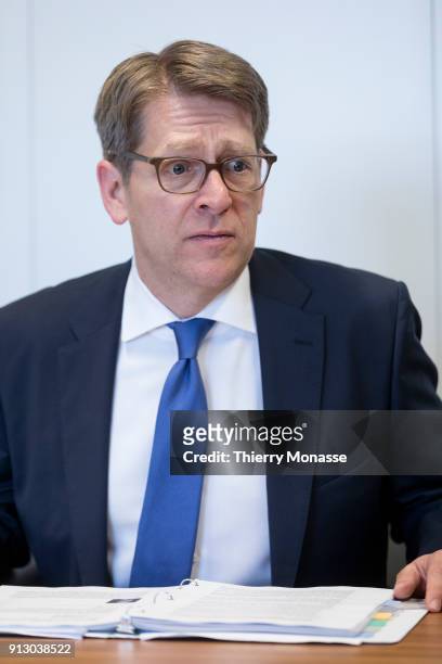 Senior Vice-President of Worldwide Corporate Affairs at Amazon James Carney speaks with EU officials on February 1, 2018 in Brussels, Belgium. Mr...