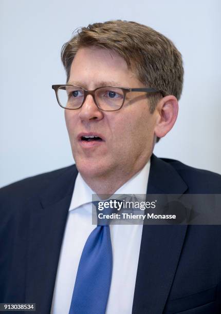 Senior Vice-President of Worldwide Corporate Affairs at Amazon James Carney speaks with EU officials on February 1, 2018 in Brussels, Belgium. Mr...