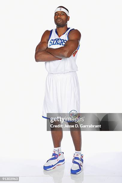 Elton Brand of the Philadelphia 76ers poses for a portrait during 2009 NBA Media Day on September 28, 2009 at Wachovia Center in Philadelphia,...