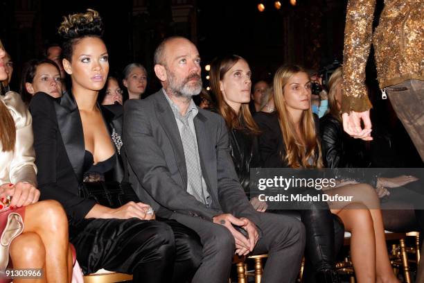 Rihanna, Michael Stipe, Vanessa Traina, Gaia Repossi, Eugenia Niarchos and Julia Roitfeld attend the Balmain Pret a Porter show as part of the Paris...