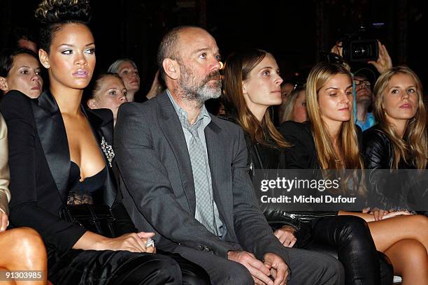 Rihanna, Michael Stipe, Vanessa Traina, Gaia Repossi, Eugenia Niarchos and Julia Roitfeld attend the Balmain Pret a Porter show as part of the Paris...