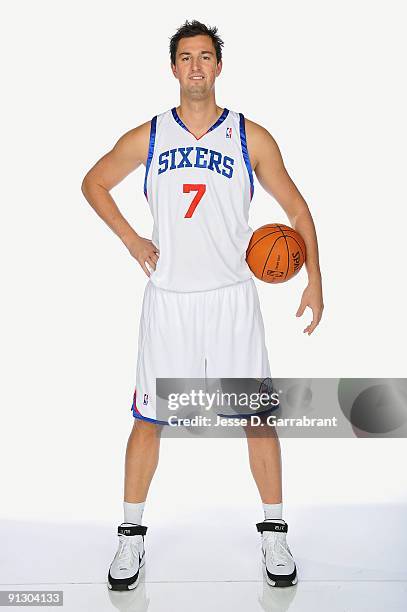 Primoz Brezec of the Philadelphia 76ers poses for a portrait during 2009 NBA Media Day on September 28, 2009 at Wachovia Center in Philadelphia,...