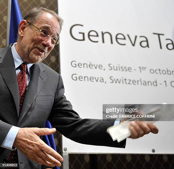 European Union foreign affairs chief Javier Solana reacts after a press conference following talks between Iran and six world powers to discuss the...