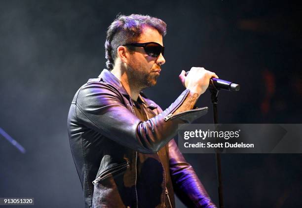 Singer Franky Perez of Kings of Chaos performs onstage during the Adopt the Arts annual rock gala at Avalon Hollywood on January 31, 2018 in Los...