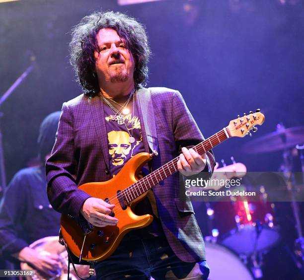 Guitarist Steve Lukather of the band Toto performs onstage with Kings of Chaos at the Adopt the Arts annual rock gala at Avalon Hollywood on January...
