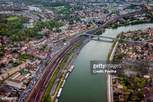aerial view of the suburbs, paris, aéroport d'orly, france - ile de france stock pictures, royalty-free photos & images
