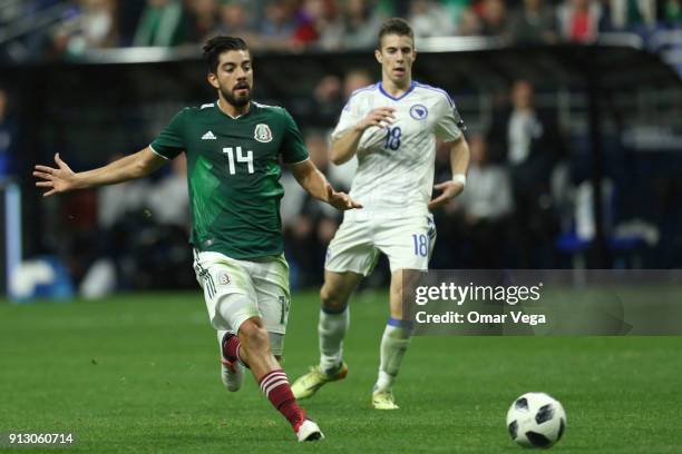 Rodolfo Pizarro of Mexico runs for the ball during the friendly match between Mexico and Bosnia and Herzegovina at Alamodome Stadium on January 31,...