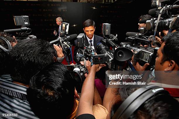 Rahul Dravid of India speaks to the media on arrival ahead of the ICC Annual Awards Ceremony held at the Sandton Convention Centre on October 1, 2009...