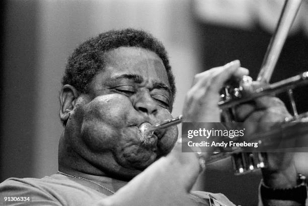 Jazz great Dizzy Gillespie plays at the Montreux Jazz Festival, Switzerland, 1980.