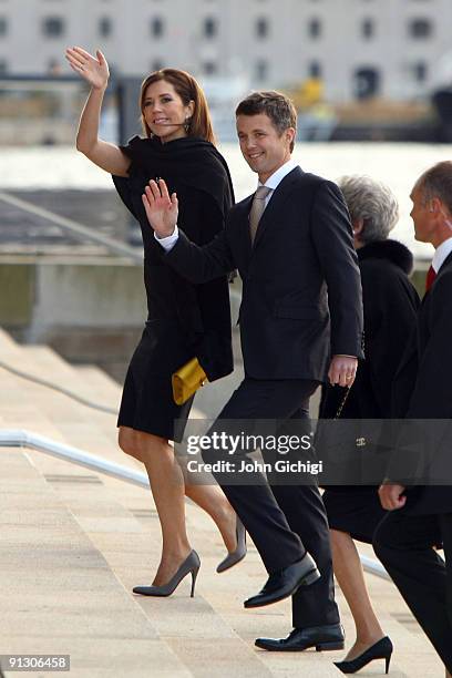 Danish Crown Prince Frederik and Danish Crown Princess Mary arrive to attend the Opening Ceremony of the 121st IOC Session at the Copenhagen Opera...