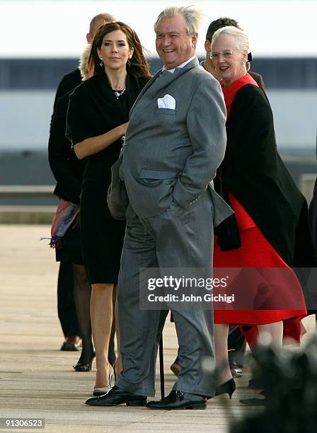 Denmark's Prince Henrik , Queen Margrethe and Crown Princess Mary arrive to attend the Opening Ceremony of the 121st IOC Session at the Copenhagen...