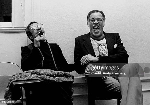 Jazz tenor saxophonists Dexter Gordon and Johnny Griffin share a laugh, Ann Arbor, MI 1979.