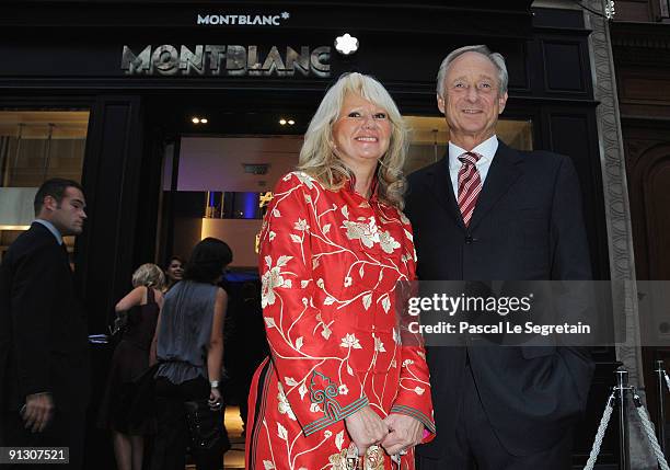 President of Montblanc Lutz Bethge and Ingrid Roosen-Trinks attend the Montblanc Paris Flagship Boutique Launch - Inauguration Cocktail party on...