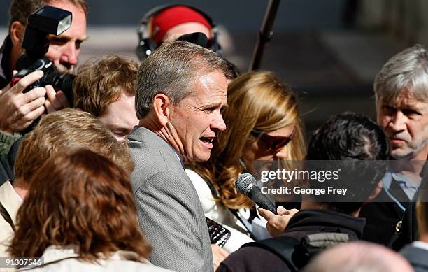 Ed Smart , father of Elizabeth Smart, speaks to the media outside of the Federal Court House after his daughter testified, for the first time, in a...