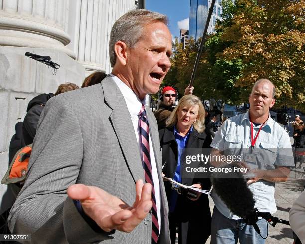 Ed Smart , father of Elizabeth Smart, speaks to the media outside of the Federal Court House after his daughter testified, for the first time, in a...