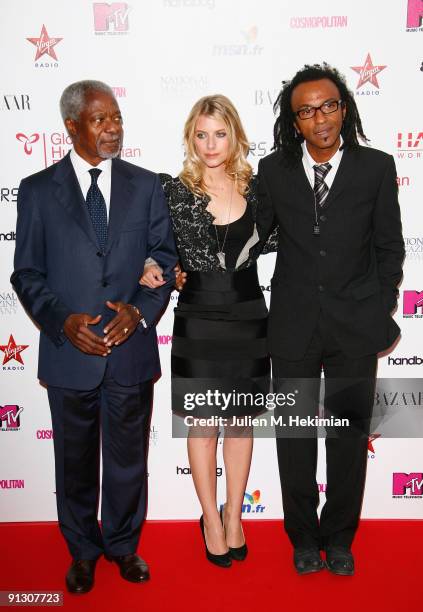 Koffi Annan , Melanie Laurent and Manu Katche attend "Beds Are Burning" song launch by Kofi Annan and Havas Worldwide at Universite Paris Descartes...