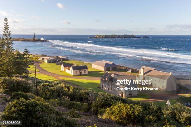 view of kingston from flagstaff hill lookout - norfolk island stock pictures, royalty-free photos & images