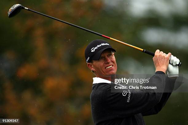 John Senden of Australia tees off on the 5th hole during the first round of the 2009 Turning Stone Resort Championship at Atunyote Golf Club held on...