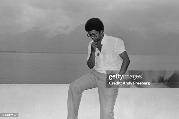 Jazz musician Herbie Hancock in Switzerland for the Montreux Jazz Festival, 1979.