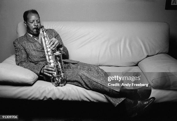 Portrait of jazz saxophonist Ornette Coleman in New York, 1987.