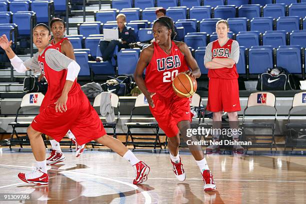 Shameka Christon of the USA Women's Senior Basketball National Team drives during USA Women's Senior Basketball National Team training camp at Bender...