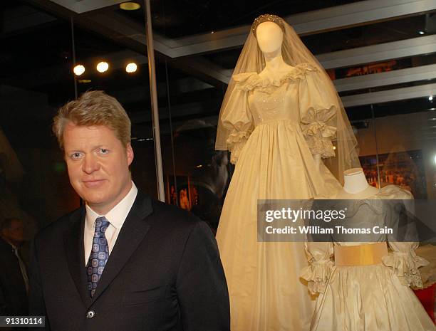 The brother of the late Princess Diana, Charles Spencer, speaks with the media at a preview of the traveling "Diana: A Celebration" exhibit at the...