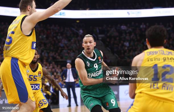 Beno Udrih, #9 of Zalgiris Kaunas in action during the 2017/2018 Turkish Airlines EuroLeague Regular Season Round 21 game between Zalgiris Kaunas and...