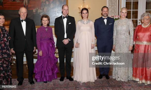 Prince William, Duke of Cambridge and Catherine, Duchess of Cambridge pose with Princess Martha Louise of Norway, Harald V of Norway, Queen Sonja of...