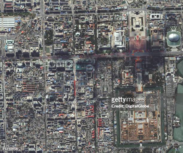 In this is a satellite image, China's 60th anniversary parade is seen October 1, 2009: in in Beijing China. Chinese marked the 60th anniversary of...