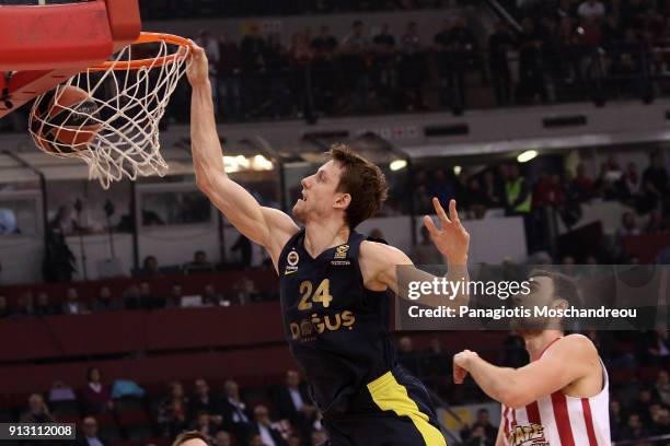 Jan Vesely, #24 of Fenerbahce Dogus Istanbul in action during the 2017/2018 Turkish Airlines EuroLeague Regular Season Round 21 between Olympiacos...