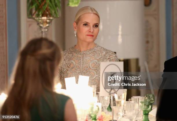 Crown Princess Mette Marit of Norway during dinner at the Royal Palace on day 3 of the royal visit to Sweden and Norway by Prince William, Duke of...