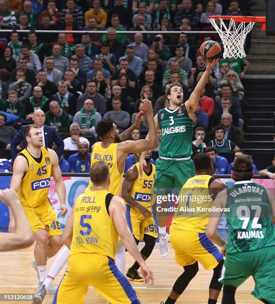 Kevin Pangos, #3 of Zalgiris Kaunas in action during the 2017/2018 Turkish Airlines EuroLeague Regular Season Round 21 game between Zalgiris Kaunas...