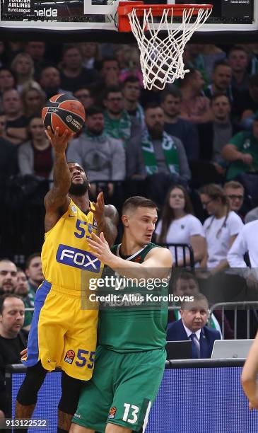 Pierre Jackson, #55 of Maccabi Fox Tel Aviv competes with Paulius Jankunas, #13 of Zalgiris Kaunas in action during the 2017/2018 Turkish Airlines...