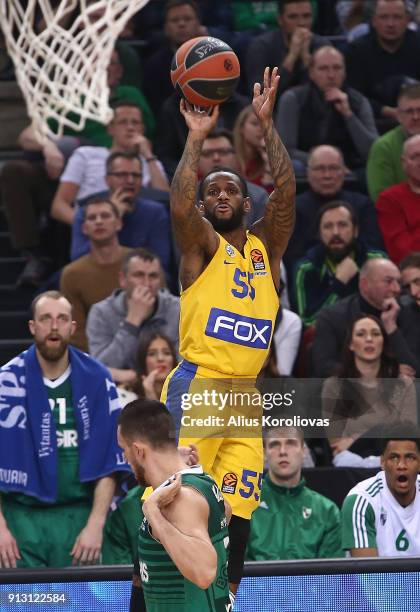 Pierre Jackson, #55 of Maccabi Fox Tel Aviv in action during the 2017/2018 Turkish Airlines EuroLeague Regular Season Round 21 game between Zalgiris...