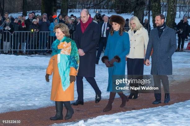 Queen Sonja of Norway, Prince William, Duke of Cambridge, Catherine, Duchess of Cambridge and Princess Mette Marit of Norway Prince Haakon Magnus of...