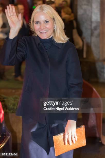 Princess Mette Marit of Norway leaving the Mesh, a leading independent initiative for Norwegian entrepreneurs on February 1, 2018 in Oslo , Norway.