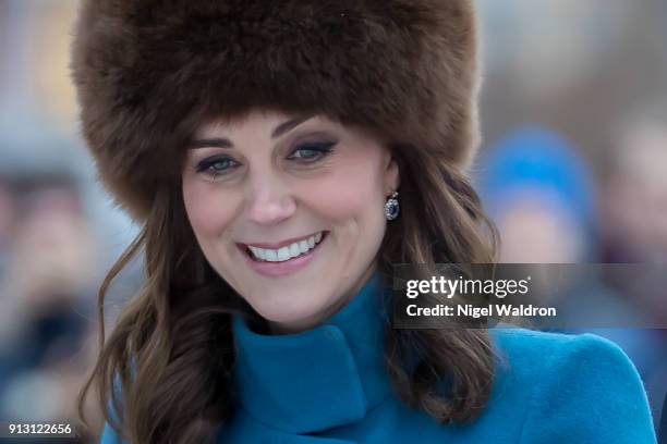 Catherine, Duchess of Cambridge attends Princess Ingrid Alexandra sculpture park in the Palace park on February 1, 2018 in Oslo , Norway.