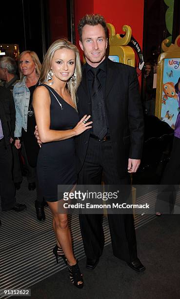 Dancers Ola Jordan and James Jordan attend the launch of iPod skins by Wrappz in aid of Children In Need at Hamleys on October 1, 2009 in London,...