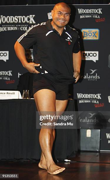 David Tua undresses for the official weigh-in for 'The Fight of the Century' between David Tua and Shane Cameron tomorrow night at Sky City on...