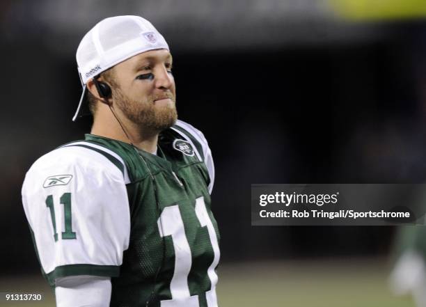 Kellen Clemens of the New York Jets on the sidelines during the game against the Philadelphia Eagles on September 3, 2009 at Giants Stadium in East...