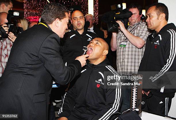 David Tua has a medical check during the official weigh-in for 'The Fight of the Century' between David Tua and Shane Cameron tomorrow night at Sky...