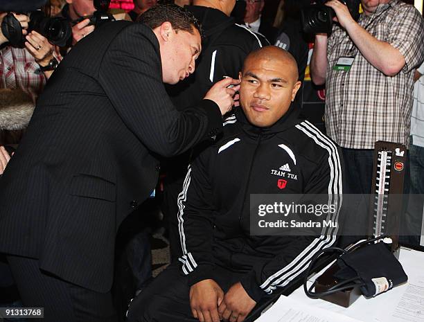 David Tua has a medical check during the official weigh-in for 'The Fight of the Century' between David Tua and Shane Cameron tomorrow night at Sky...