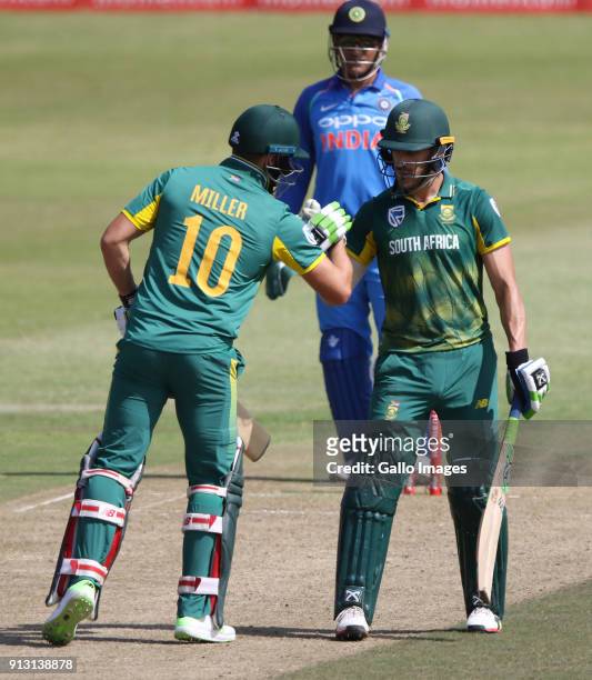 Faf du Plessis celebrates reaching a half century the 1st Momentum ODI match between South Africa and India at Sahara Stadium Kingsmead on February...