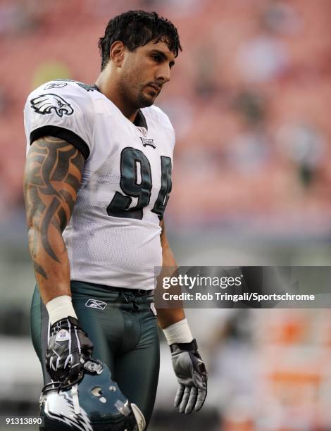 Jason Babin of the Philadelphia Eagles during the game against the New York Jets on September 3, 2009 at Giants Stadium in East Rutherford, New...