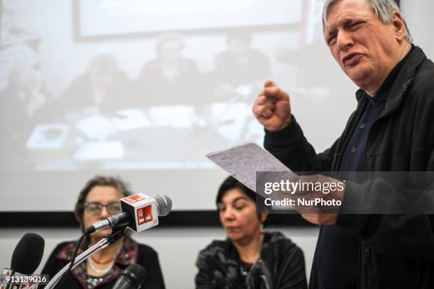 Don Luigi Ciotti delivers a speech during Press conference presenting the unitary appeal 'Never more fascism' in Rome, Italy, on 1st February 2018....