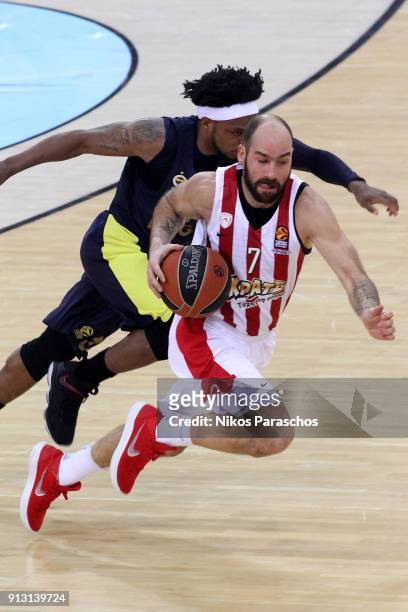 Vassilis Spanoulis, #7 of Olympiacos Piraeus in action during the 2017/2018 Turkish Airlines EuroLeague Regular Season Round 21 between Olympiacos...