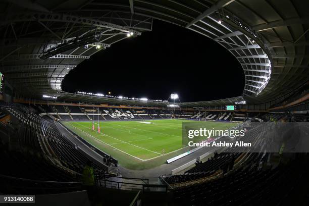 General view of the KCOM Stadium prior to the crowd build up on the opening night of the BetFred Super League match between Hull FC and Huddersfield...