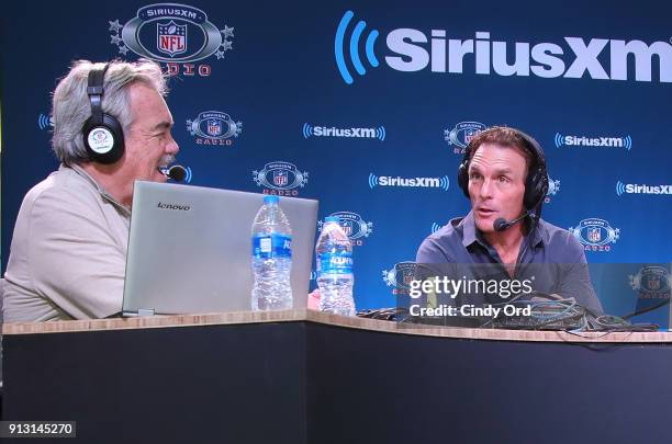 Former NFL coach Pat Kirwan and former NFL player Doug Flutie attend SiriusXM at Super Bowl LII Radio Row at the Mall of America on February 1, 2018...