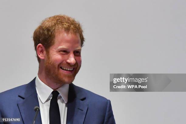 Prince Harry announces the winner of the Henry Worsley Award during the 'Endeavour Fund Awards' Ceremony at Goldsmiths Hall on February 1, 2018 in...